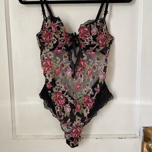 Victoria’s Secret Wicked Unlined Balconette Teddy Sz M Black Floral
